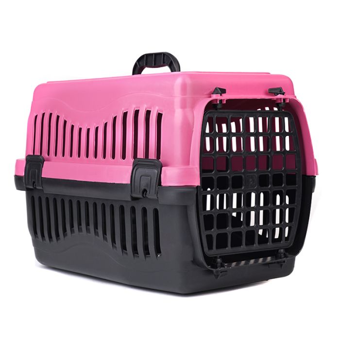 Переноска 1 для кішок і собак пластик Туреччина 483131 вага до 5кг Рожево-чорна