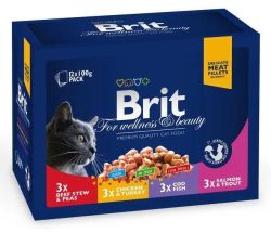 Brit Premium Cat мясна тарілка асорті набір павучів 4 смаки для котів по 100 г, 12 шт 