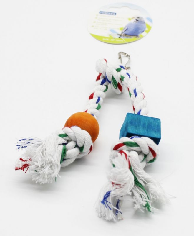 Іграшка для папуг деревяна з мотузкою. 2010 см.