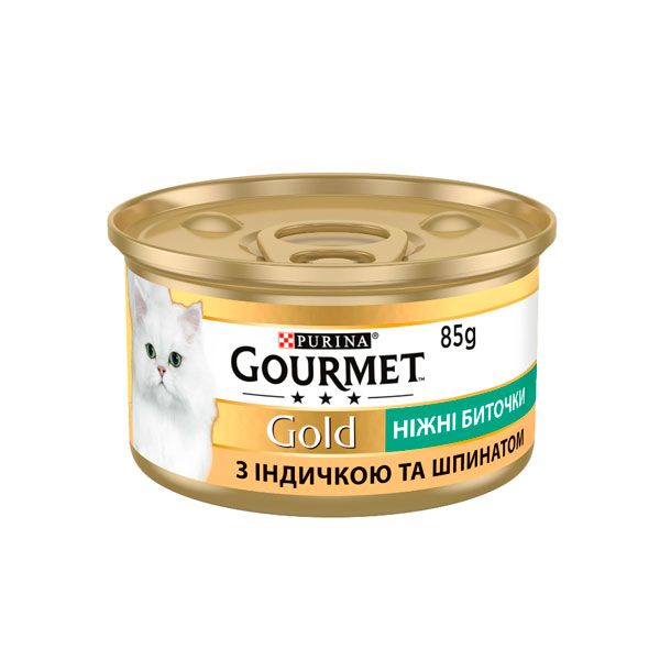 Gourmet Gold ніжні биточки для котів з індичкою та шпинатом, 85 г 85 г
