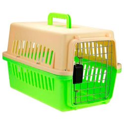 Переноска IATA з металевими дверима салатово-бежева до 10 кг (48x31x31 см) Блакитно-Бежева