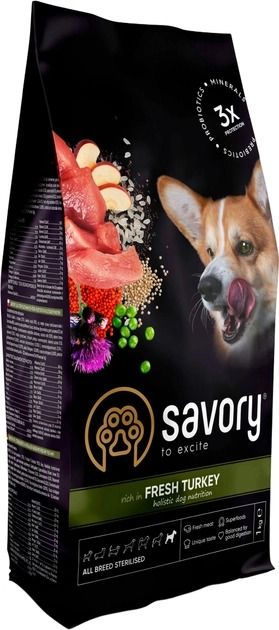 Savory All Breed Sterilized зі свіжим мясом індички сухий корм для стерилізованих собак 1 кг 