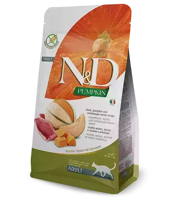 Сухий корм Farmina ND Grain Free Pumpkin Duck  Cantaloupe Adult для дорослих котів, з качкою та тиквою, 1,5 кг   Фарміна кет сух ND Grain Free PUMPKIN DUCK  CANTALUPE ADULT з качкою та гарбузом 1,5кг 35400