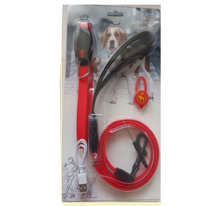 Нашийник 55 см, брелок і повідець 1,2 м набір для собак CTY-0111 Червоний