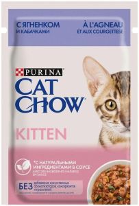 Cat Chow вологий корм для кошенят ягня і цукіні в желе 85г Акція