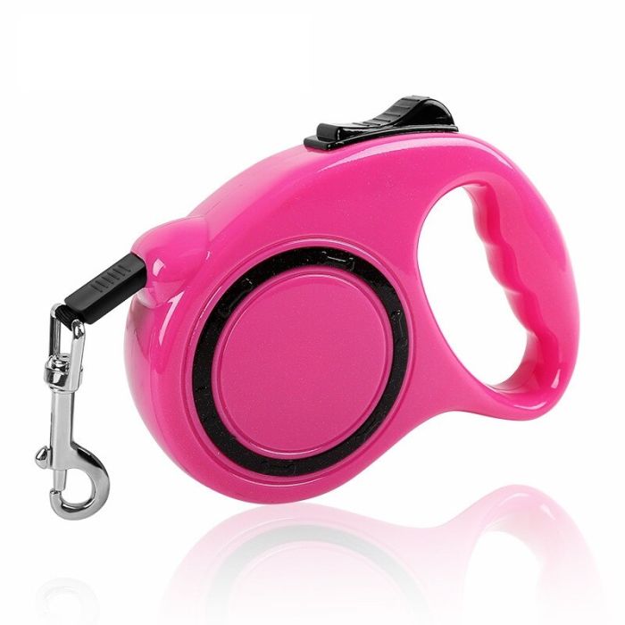 Рулетка для собак DIIL 5м  30 кг пластикова ручка стрічка з кнопкою LS132 Трояндовий