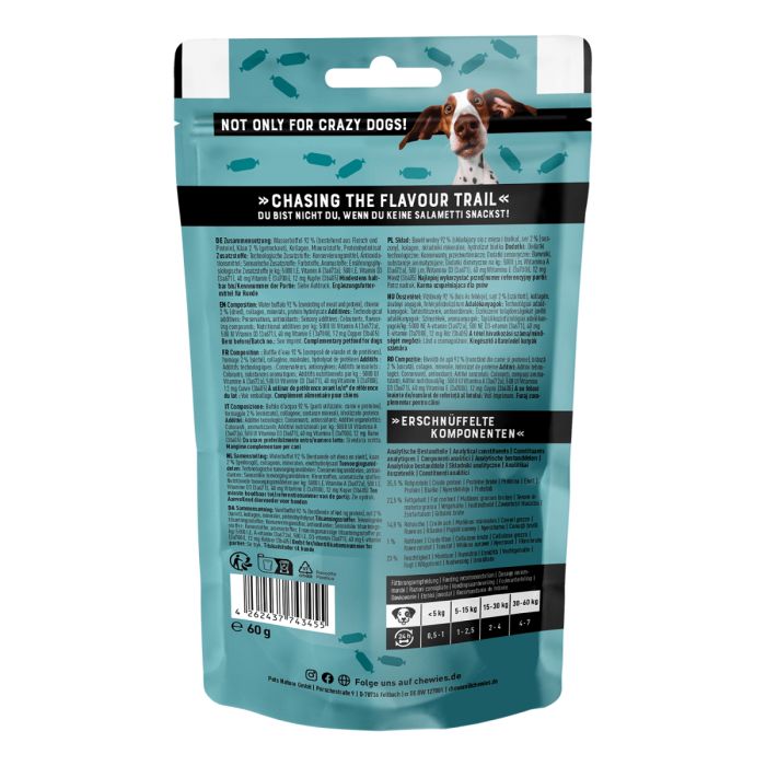 Натуральні сушені ковбаски для собак Chewies Salametti Буйвол і сир для будь-якого віку 60 г