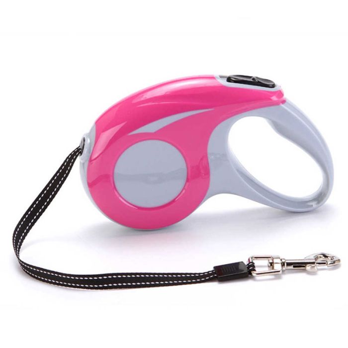 Рулетка для собак 3м12кг блискавка пластикова ручка стрічка рожева фіксатор XS-208-3м 