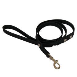 Повідець з ремінної шкіри з запльотом не строчений чорний 18 мм