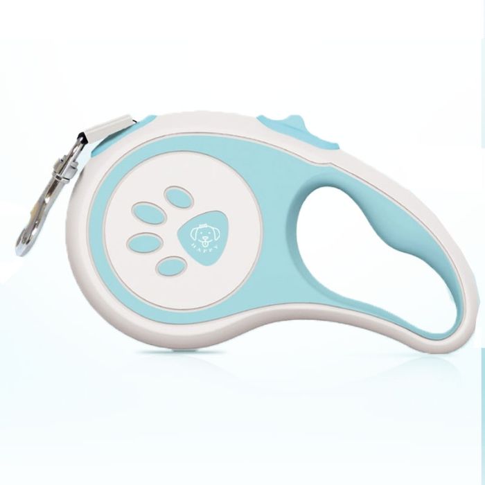 Рулетка для собак 5м  30 кг лапка гумова ручка стрічка з фіксатором Блакитний