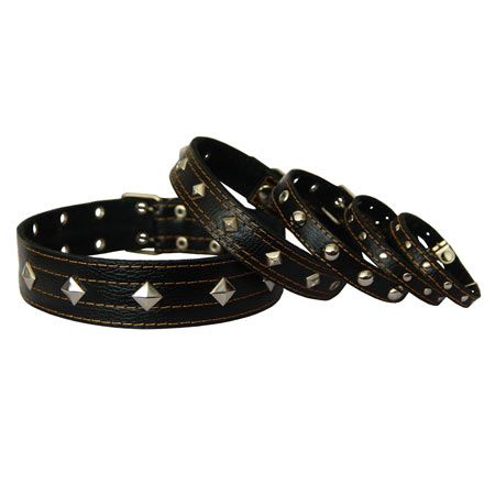 Нашийник для собак Шкіряний з прикрасами, чорний 32-42 см