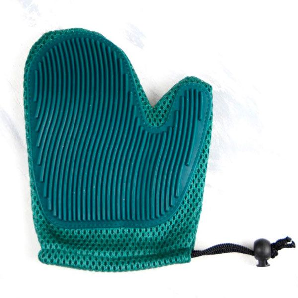 Рукавичка двостороння для вичісування шерсті зелена 