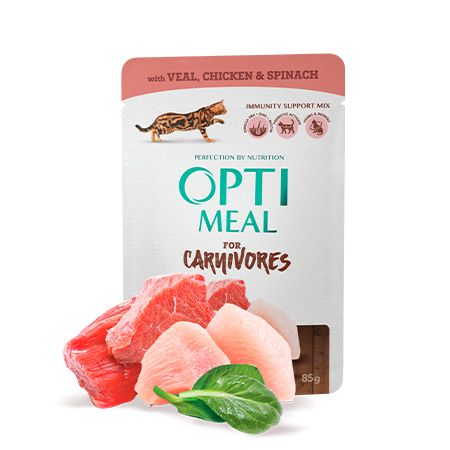 Optimeal зі телятина, куряче філе, шпинат 85г 