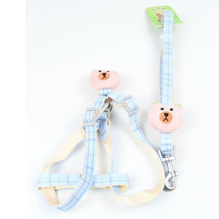 Комплект Собачки, шлея с поводком для щенков и мелких собак голубая Обєм грудей 24-38 см