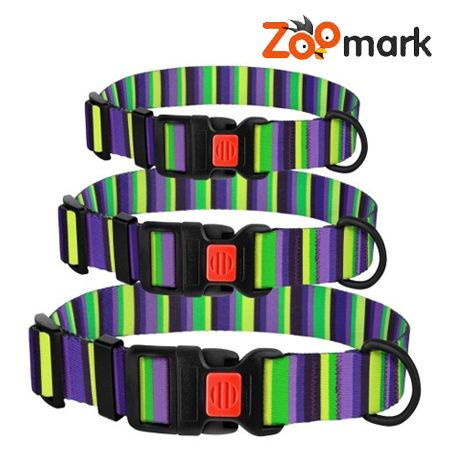 Нашийник URBAN для собак нейлоновий з пластиковою пряжкою смужка фіолетово-Салатовий ширина 25мм  Обхват шиї 35-45см