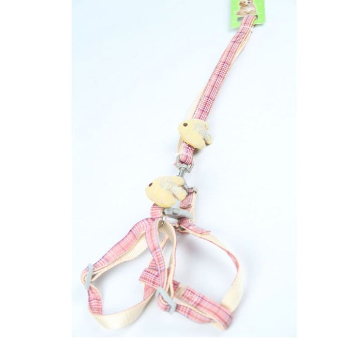 Шлея з повідцем рибка 1,5 х120 см клітинка Бежевий