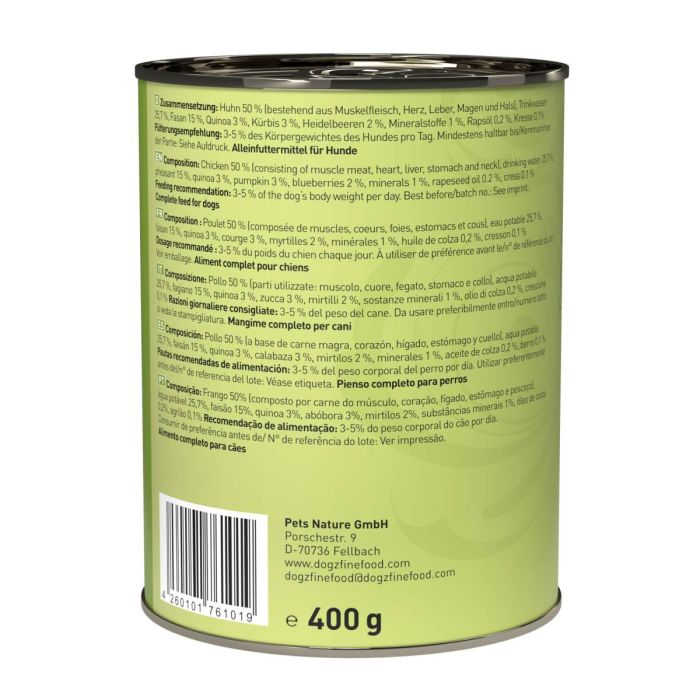 Вологий корм для собак Dogz Finefood No.04 курка та фазан 400 г