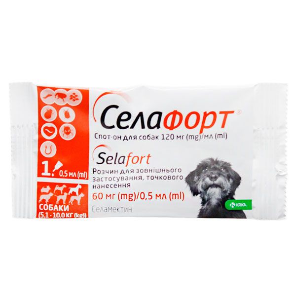 Селафорт краплі від бліх, кліщів і гельмінтів для собак 5,1-10 кг (60мг0,5 мл)