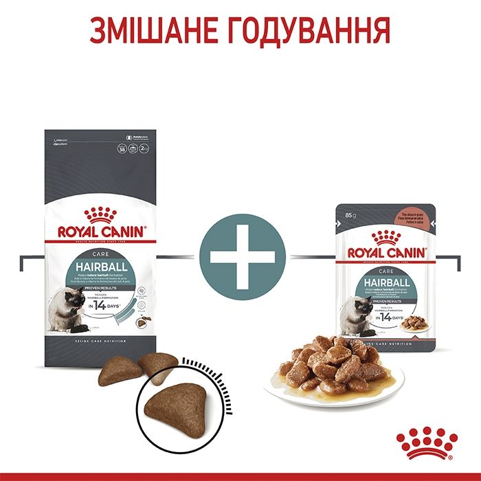АКЦІЯ Royal Canin Hairball Care сухий корм для кішок для виведення вовни зі шлунка 2 кг + 12 паучів 