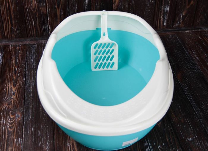 Туалет для кішок з високим бортом + лопатка 52х38х20 см Бірюзовий