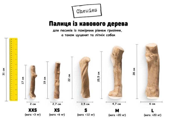 Паличка-погризуха кавового дерева для собак Chewies M, помірне гризіння