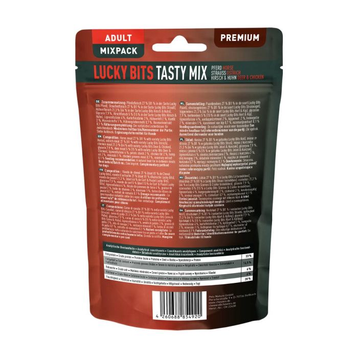 Мʼясні натуральні ласощі Mix Конина, Страус, Оленина та Курка Chewies Lucky Bits для дорослих собак 100 г