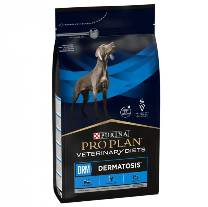Сухий корм Purina Pro Plan Veterinary Diets DRM Dermatosis для собак для підтримки шкіри при дерматозах та випаданні шерсті, 3 кг   Корм PPVD ДРМ ддор.соб.та цуц.підтр.шкіри при дерматозах та випад.шерсті 3кг 6289