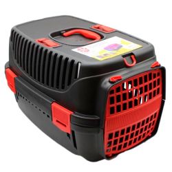 Переноска PET Plastart 1 пластик 49х33х40 см Чорно-червона