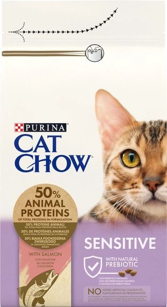 Purina Cat Chow Sensitive з лососем сухий корм для котів з чутливою шкірою та травленням 1.5 кг 