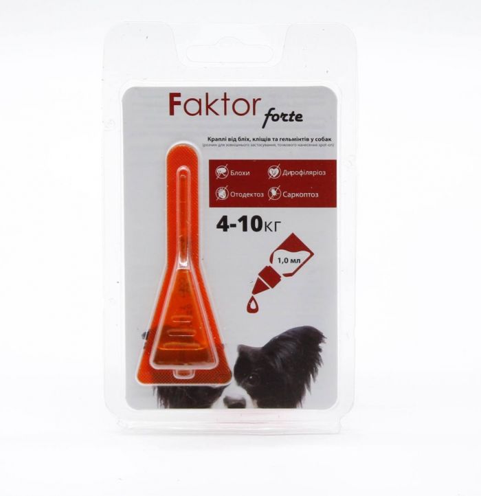 Faktor forte-краплі для собак від бліх, кліщів, гельмінтів 1мл 4-10 кг 1 пипетка