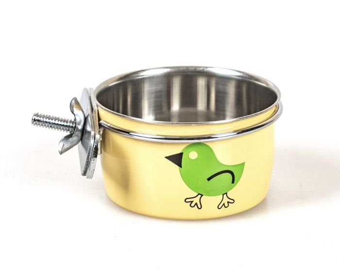 Годівниця підвісна на гвинтах метал Жовта. 150 мл 7.5 см.