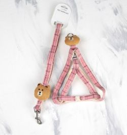 Комплект Собачки, шлея з повідцем для цуценят і дрібних собак червоно-рожева Обєм грудей 24-38 см