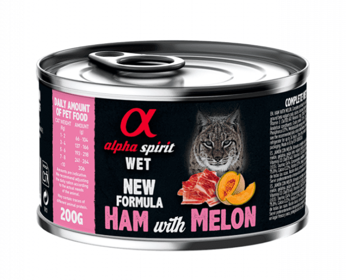 Вологий корм Alpha Spirit Ham with Melon для дорослих котів, з шинкою та динею, 200 г AS Ham with melon Консерва дкотів АС Хем виз Мелон  Едалт Кет 200г 0660