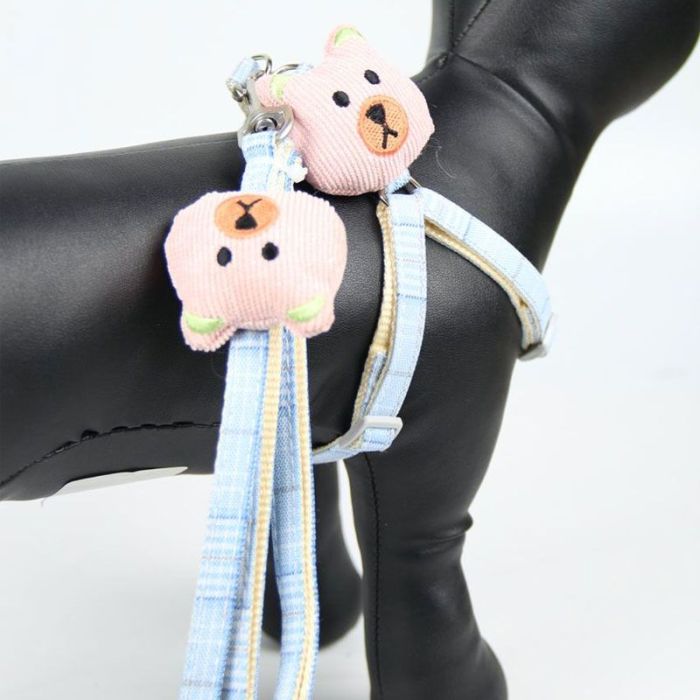 Шлея з повідцем рибка 1,0 х120 см клітинка Блакитний