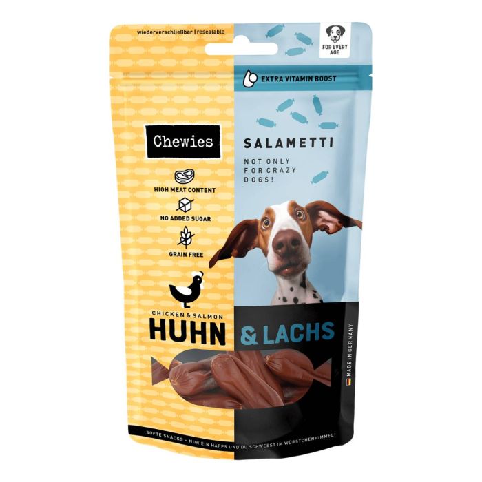 Натуральні сушені ковбаски для собак Chewies Salametti Курка та лосось для будь-якого віку 60 г