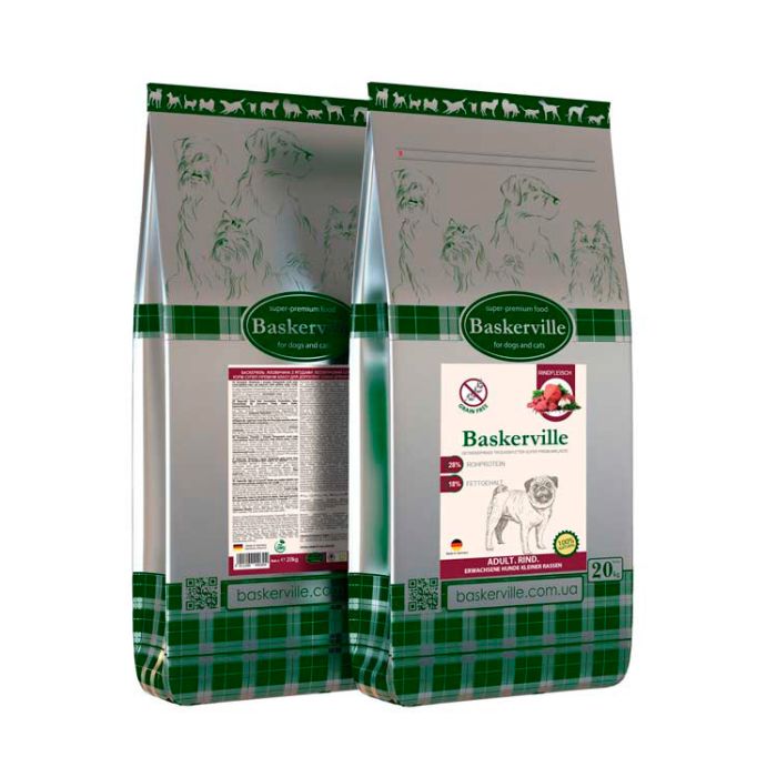 Baskerville Grain Free Adult Small Breed для собак дрібних порід з яловичиною 20 кг