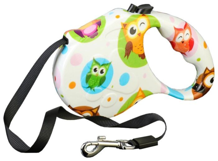 Рулетка для собак 5м15кг з малюноком сова гумова ручка стрічка з фіксатором 