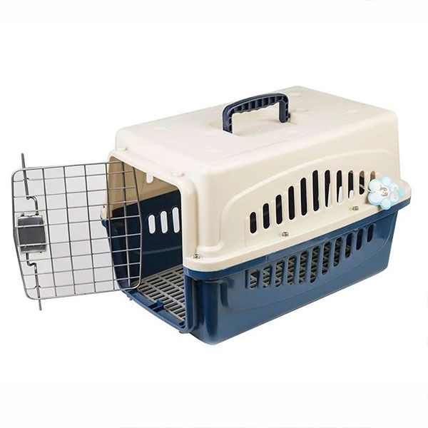 Переноска IATA з металевими дверима синьо-бежева до 30 кг (67x47x46 см)