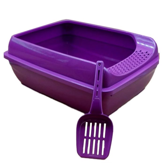 Туалет для кішок високий борт з лопаткою фіолетовий 37х47х18 см Senyayla Туреччина 