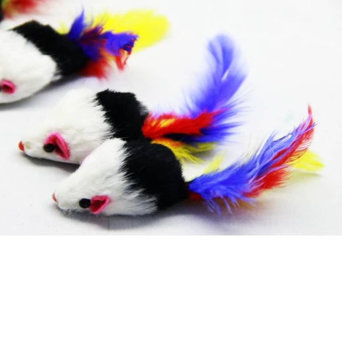 Миша іграшка для кішок натуральна з брязкальцем і пером 5 см 5шт SH03  NT685 Кольорова