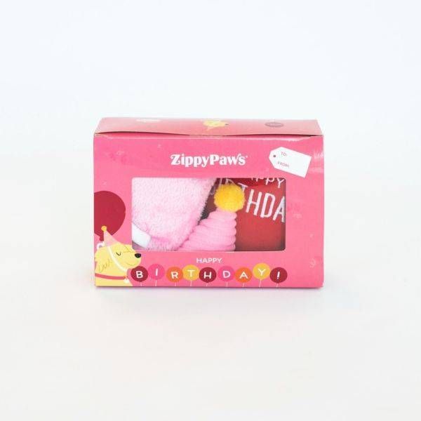 М'яка іграшка для собак подарунок на день народження ZippyPaws Pup Birthday Box Pink з пищалкою