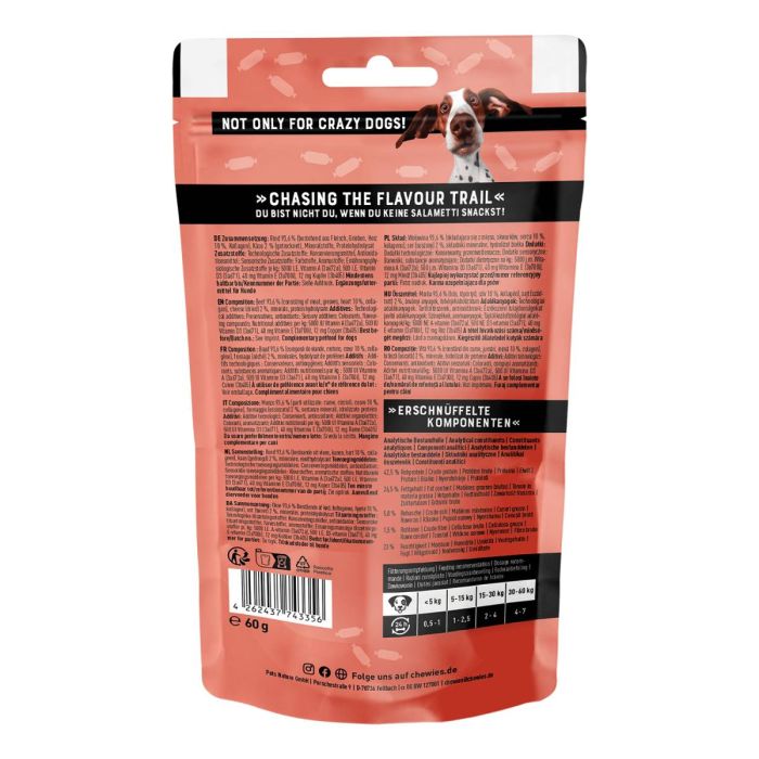 Натуральні сушені ковбаски для собак Chewies Salametti Яловичина з серцем та сиром для будь-якого віку 60 г