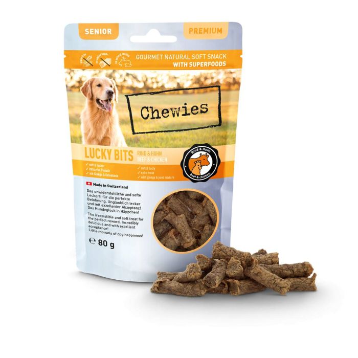 Натуральні ласощі з м'яса Яловичини та Курки Chewies Lucky Bits для дорослих і літніх собак 80 г