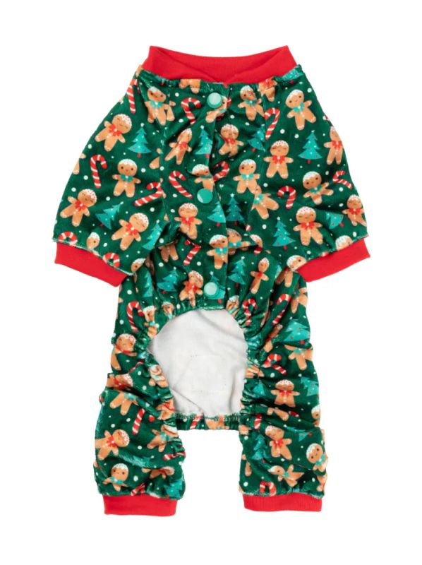 Піжама для собак FuzzYard Jolly Gingerbread & Canes Зелений 7