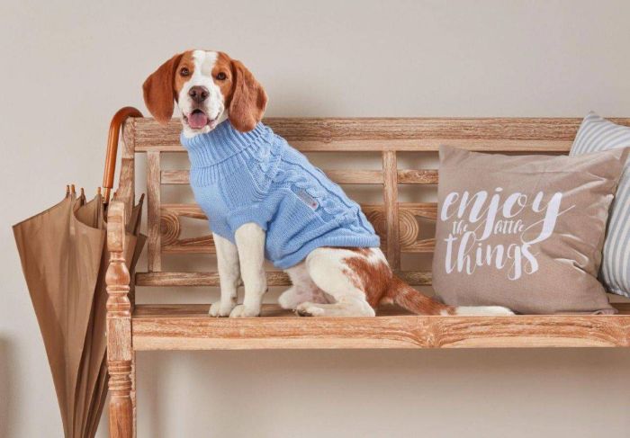 В'язаний светр для собаки Wolters Cable Knit з візерунком коси 50 см Синій