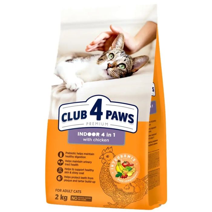 АКЦІЯ Club 4 Paws Premium 4 в 1 Сухий корм для дорослих кішок що живуть у приміщенні з куркою 2 кг 