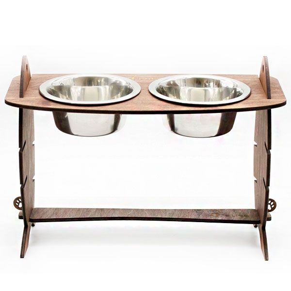 Кормушка для котів Cat Joy Скелет риби з регулюванням висоти Дуб на 2 миски 