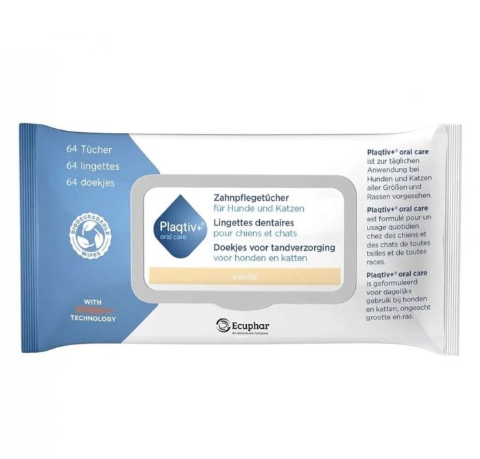  Серветки для догляду за зубами котів і собак Plaqtiv+ Wipes 