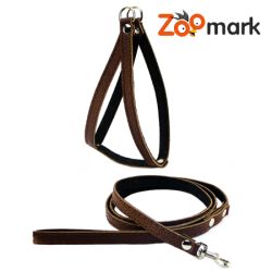 Набір шлейка човник з шкіряним повідцем строчений з підкладом Коричневий