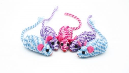 Миша різнокольорова з мотузкою набір 5 шт, 7 см 